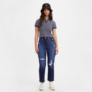 Levi’s Women's Ribcage Straight Ankle Jeans in Dark Indigo - 30 Denim Distressed